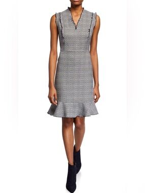 Karl Lagerfeld Paris Glen Plaid Ruffle Trim Sheath Dress Dark Academica Office